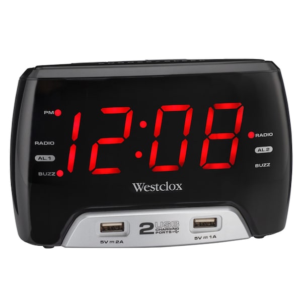 Westclox 1.4 in. Black USB Clock Radio Digital PlugIn 80227WM Zoro